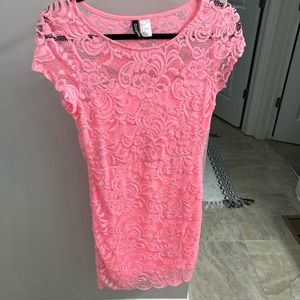 Lace hot pink mini dress